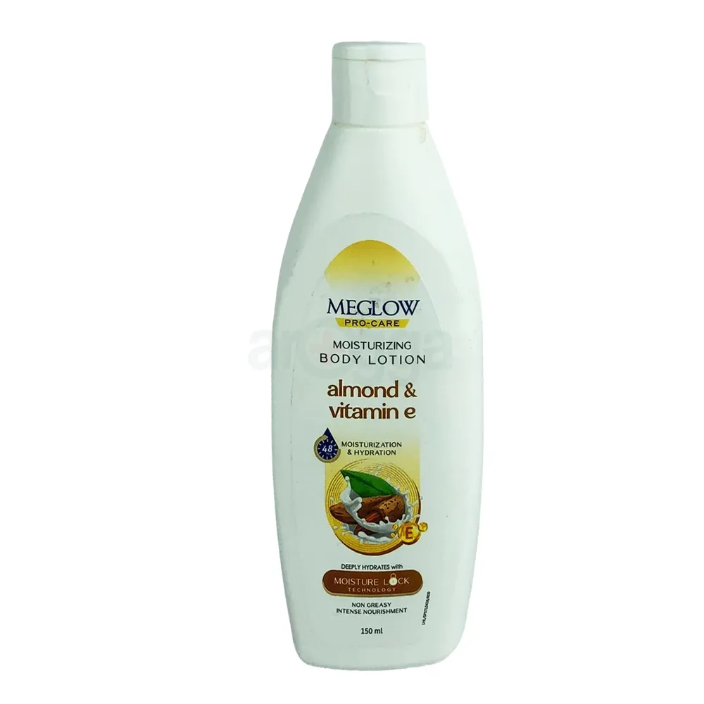 Meglow Pro-Care Body Lotion, 150 ml – Almond & Vitamin E, 48-Hour Hydration, Non-Greasy