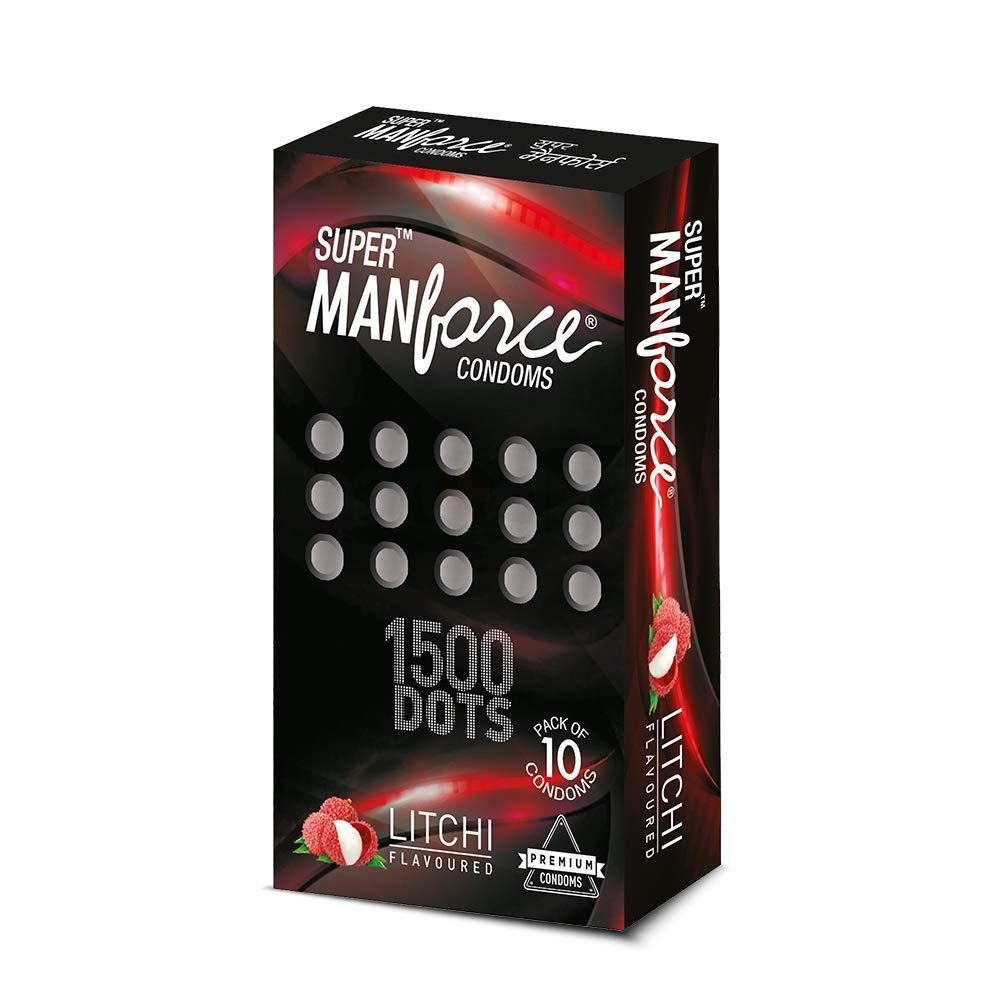 Manforce Condom 1500 Dots Litchi Flavor Condom 10pcs Condom (Made in India)