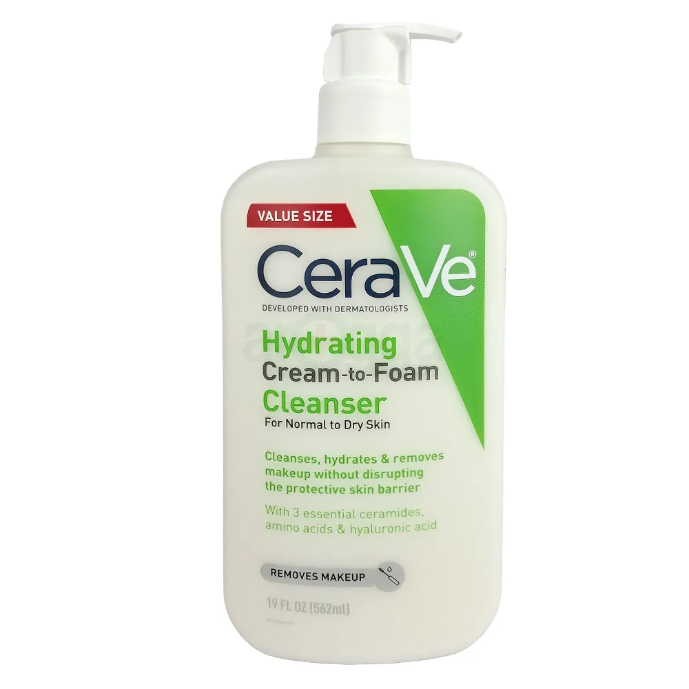 CeraVe Hydrating Cream-to-Foam Cleanser for Normal to Dry Skin – 562ml (Made in USA)