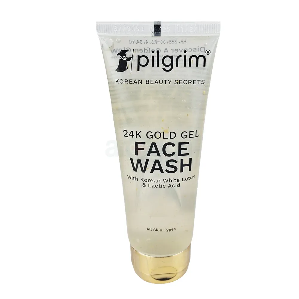 Pilgrim 24K Gold Gel Facewash Korean White Lotus & Lactic Acid 80ml Enhances Natural Glow & Brightens Skin