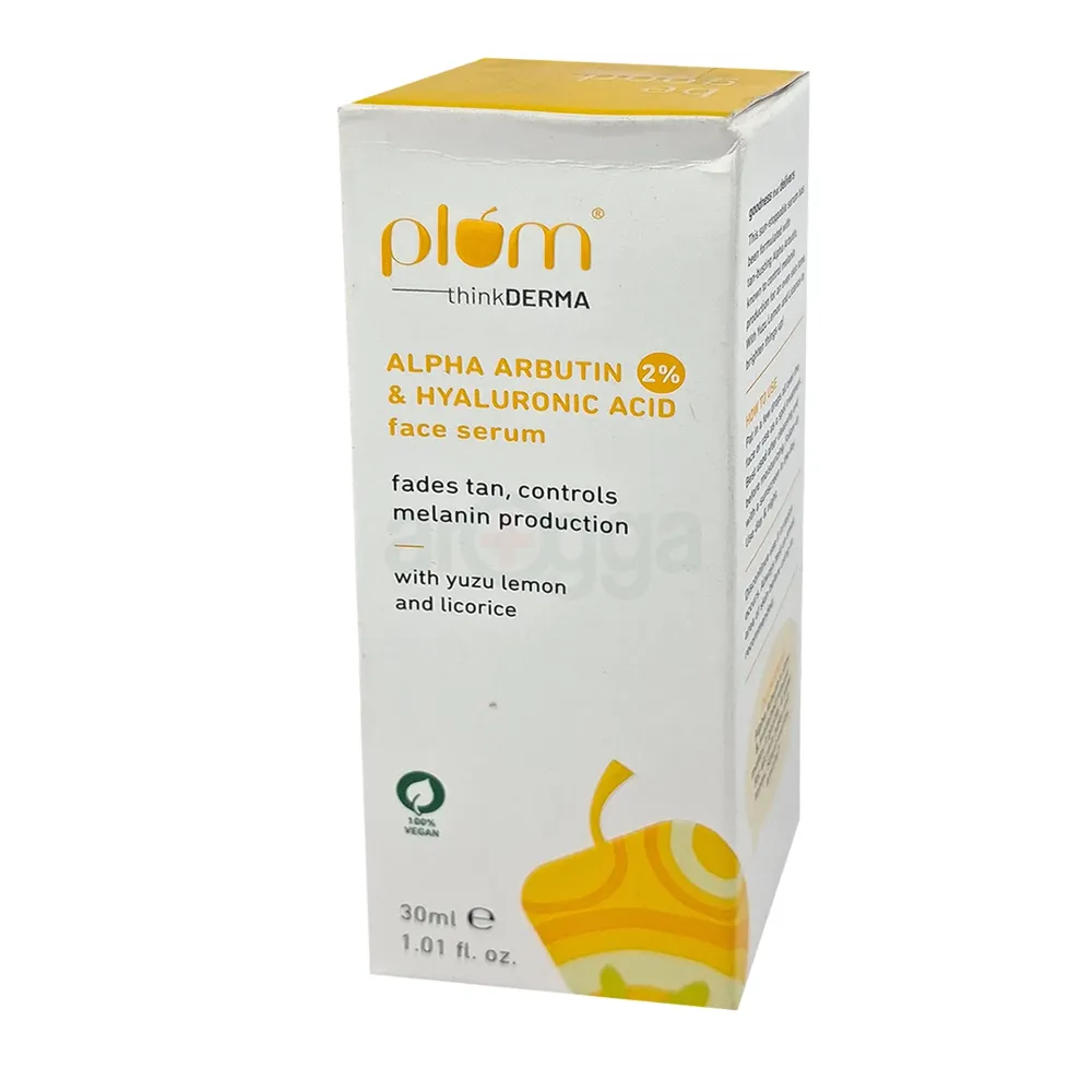 Plum thinkDERMA Alpha Arbutin 2% & Hyaluronic Acid Face Serum – Fades Tan, Controls Melanin, 30ml