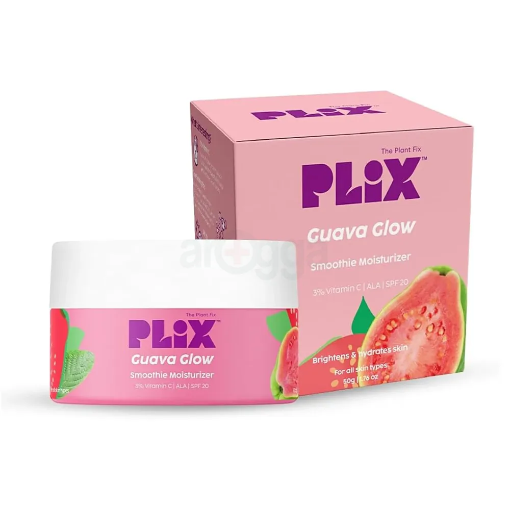Plix Guava Glow Smoothie Moisturizer – 3% Vitamin C, Hyaluronic Acid & SPF 20 for Bright & Hydrated Skin (50g)