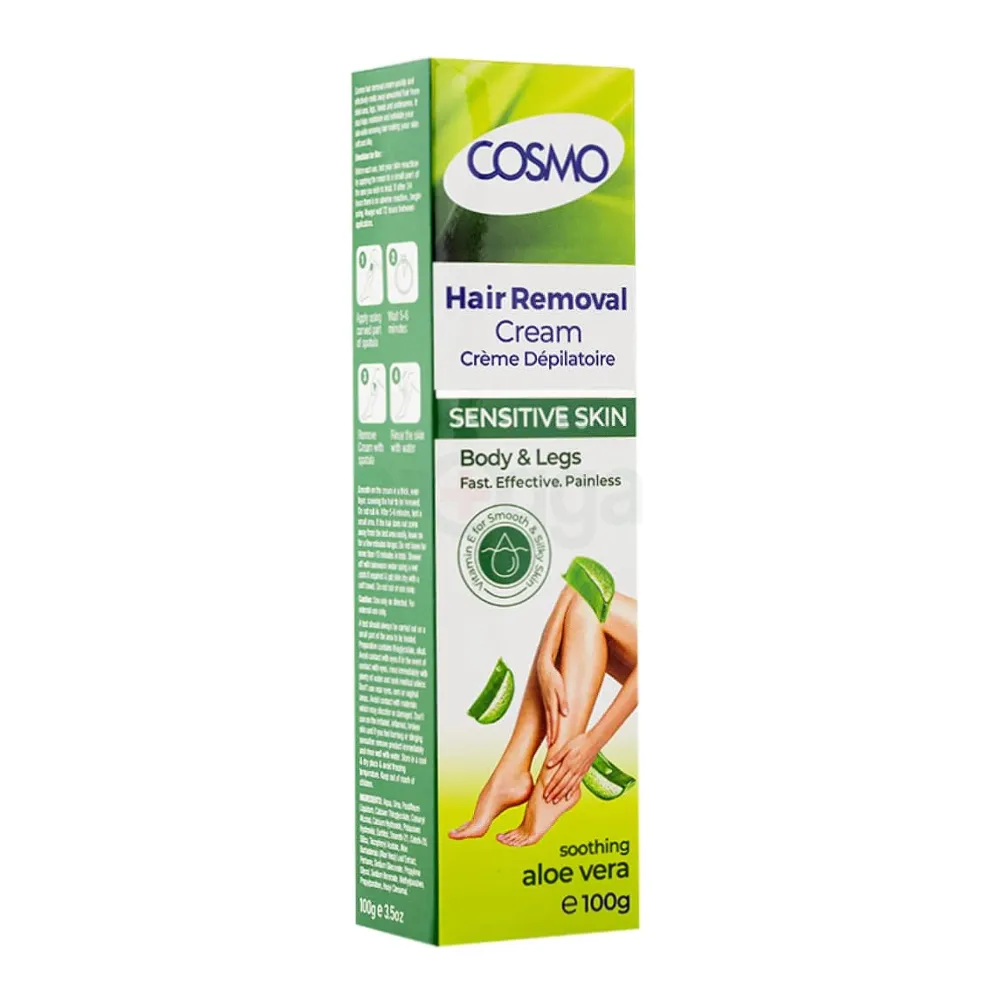 Cosmo Hair Removal Cream for Sensitive Skin – Aloe Vera, Fast, Effective & Painless Body & Legs Hair Removal (100g)