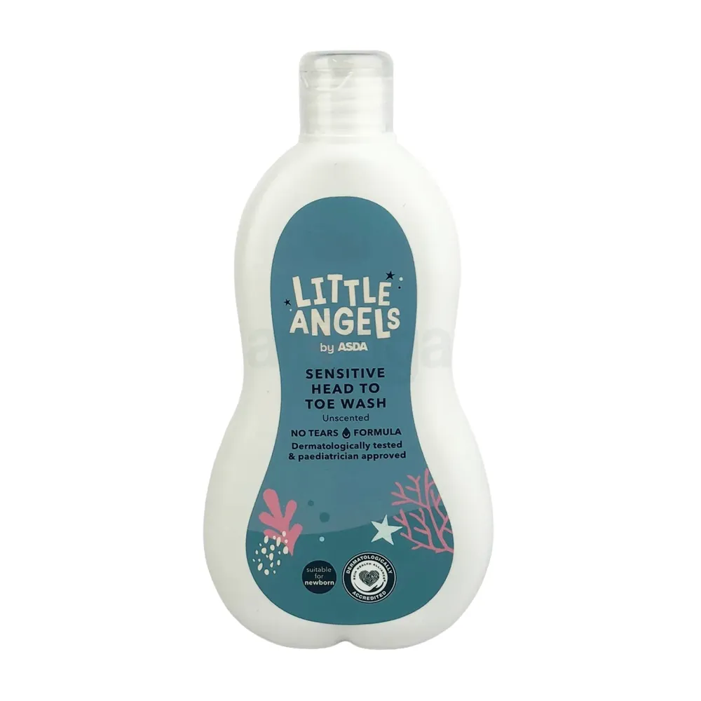 ASDA Little Angels Sensitive Head to Toe Wash Unscented 500ml – Gentle No Tears Formula for Newborns