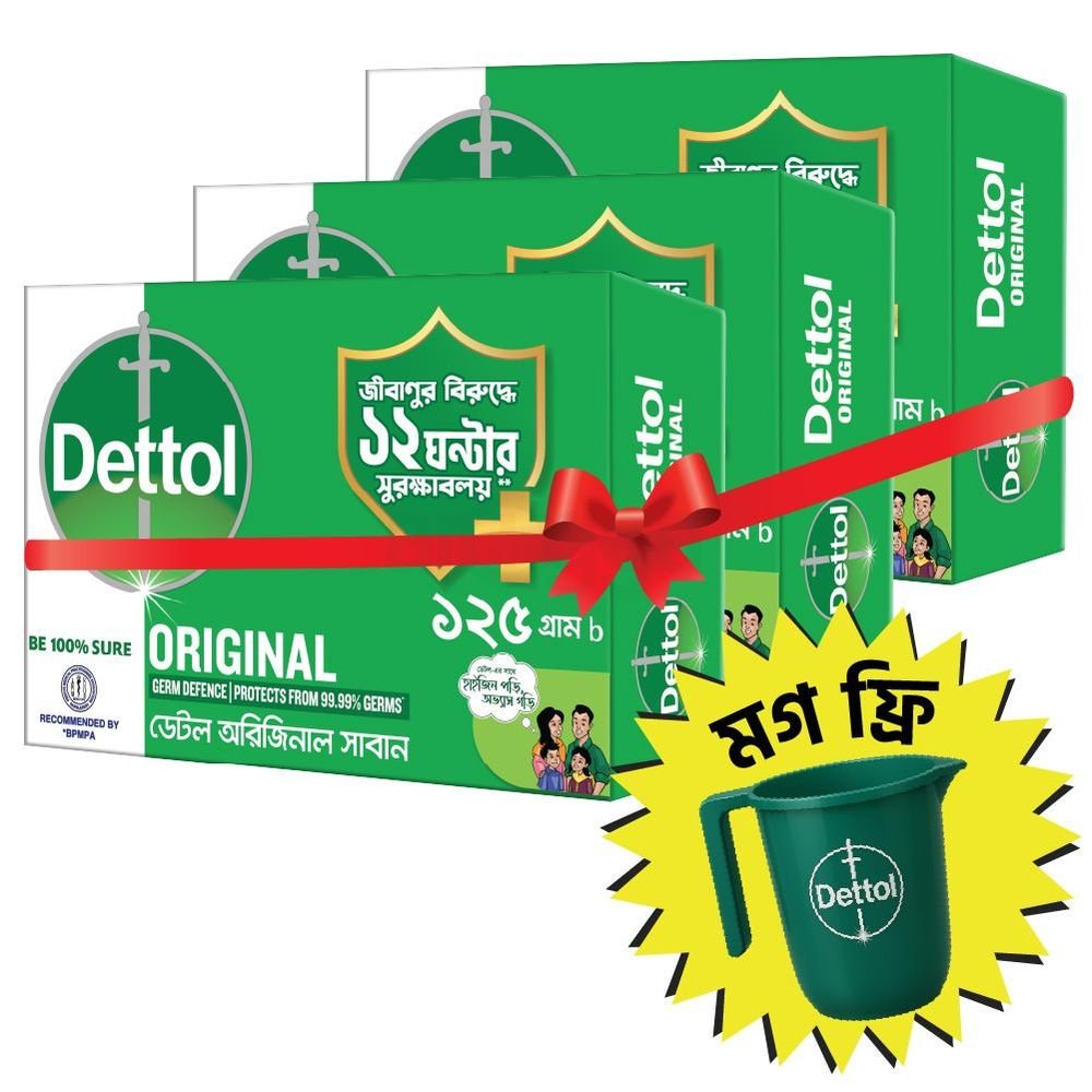 Buy 3 Dettol Soap Original 125g & Get 1 Dettol Mug Free