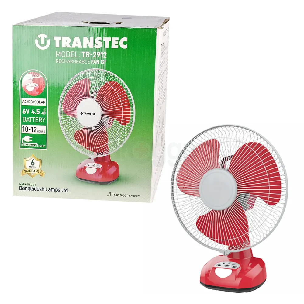 Transtec 12 Inch Rechargeable Table Fan Red (Model: TR-2912)