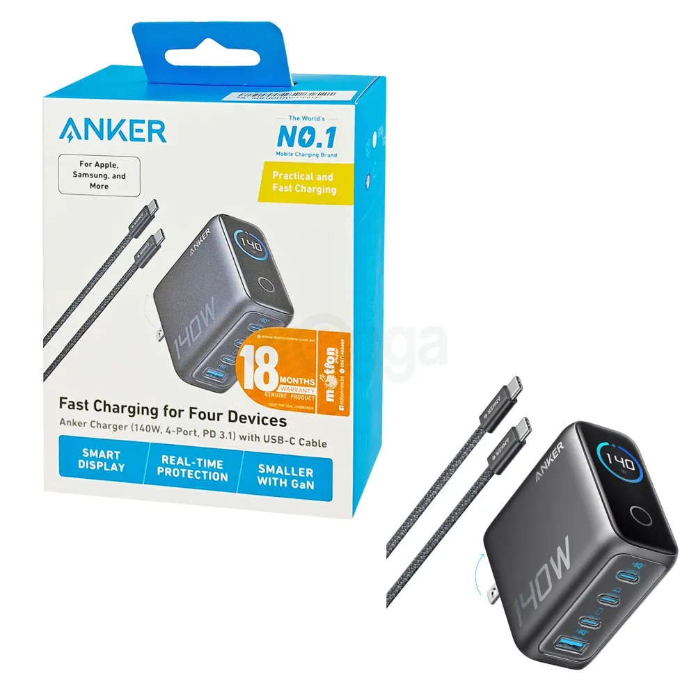 Anker Charger (140W, 4-Port, PD 3.1) with USB-C Cable