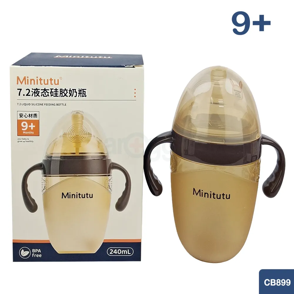 Minitutu Caliber Soft Liquid Silicone Weaning Feeding Bottle 240mL-CB899 (9+ Months) BPA-Free Baby Feeding Bottle
