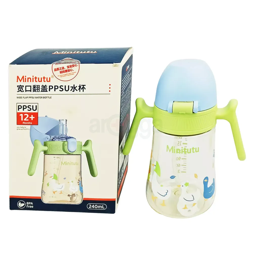 Minitutu Wide Neck Flip Cap PPSU Straw Water Bottle 240mL-CB841 (12+ Months) BPA-Free Straw Water Bottle