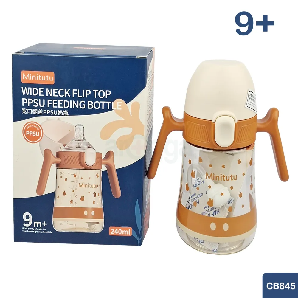 Minitutu Wide Neck Flip Cap PPSU Baby Feeding Bottle 240mL-CB845 (3-in-1, 9+ Months) BPA-Free Feeding Bottle