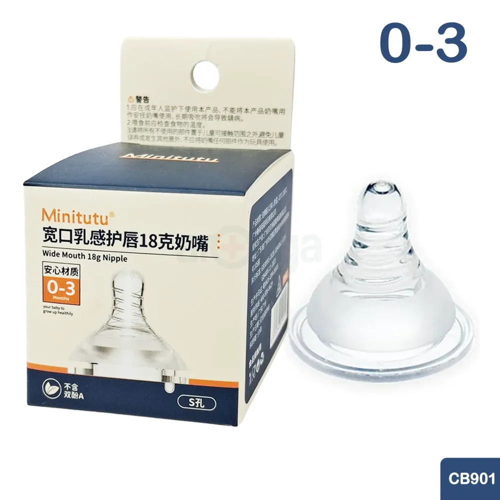 Minitutu Wide Mouth Lip-Protecting Nipple S-CB901 (0–3 Months) BPA-Free Baby Nipple