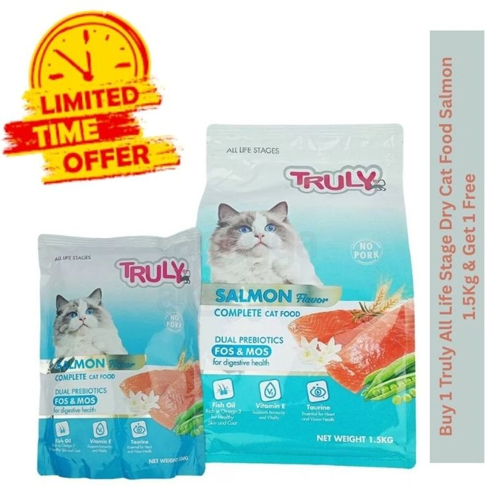 Truly All Life Stage Dry Cat Food Salmon 1.5Kg with 500g