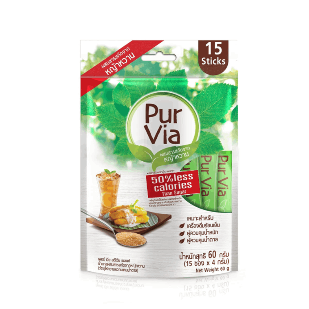 PurVia Stevia Extract Sugar Blend 1 Bag (15 Sachets)