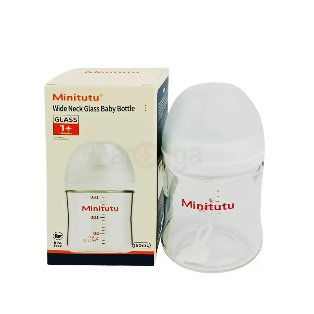 Minitutu Wide Neck Glass Baby Bottle CB529 White for 1+ Months 160ml