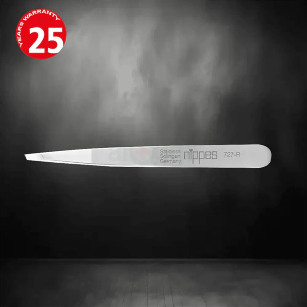 Nippes Tweezers 727R – Slanted Stainless Steel Tweezer 9.5 cm (Made in Germany)