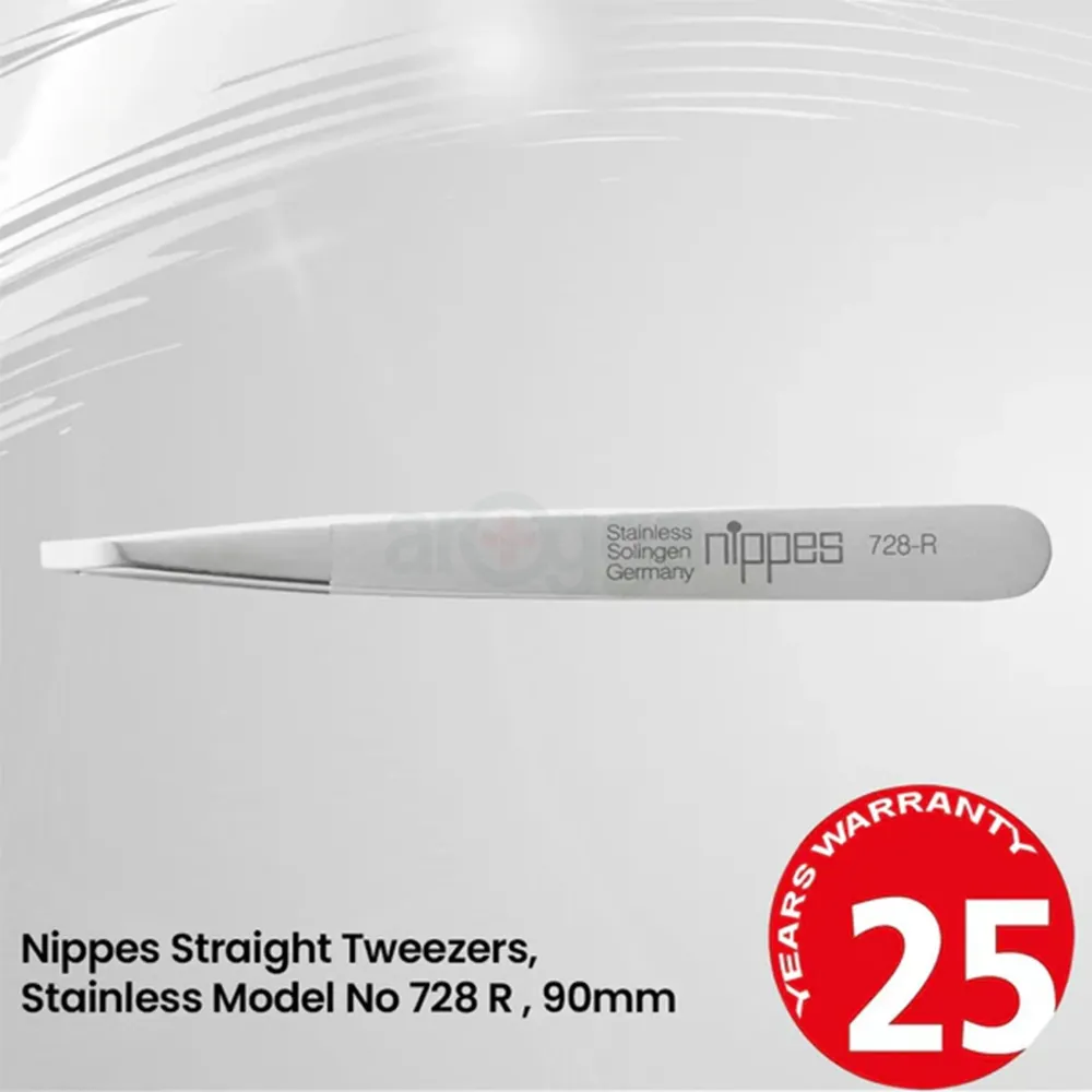 Nippes Solingen Tweezers 728R – Straight Stainless Steel Tweezer 9.5 cm (Made in Germany)