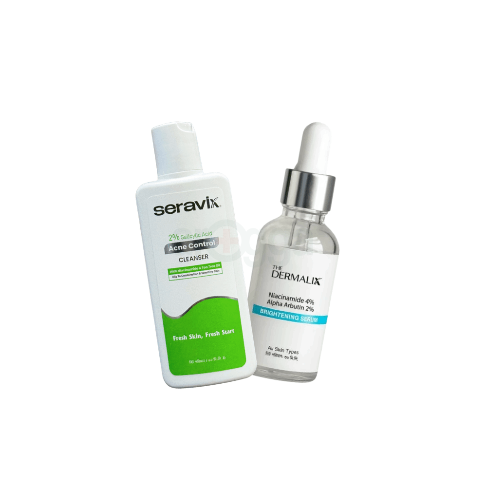 Seravix 2% Salicylic Acid Acne Control Cleanser 90ml + The Dermalix Niacinamide 4% + Alpha Arbutin 2% Brightening Serum 30ml