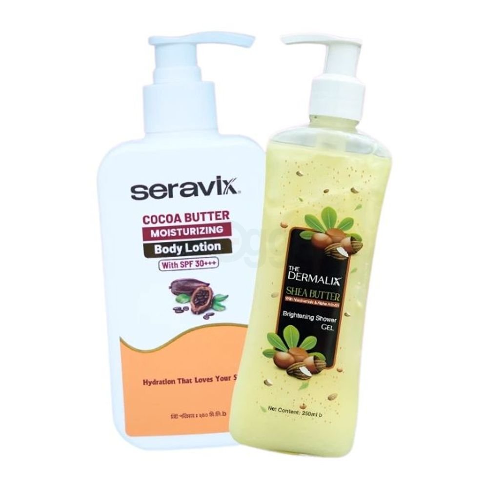 Seravix Cocoa Butter Moisturizing Body Lotion With SPF 30+++ 240ml + The Dermalix Shea Butter Brightening Shower Gel 250ml
