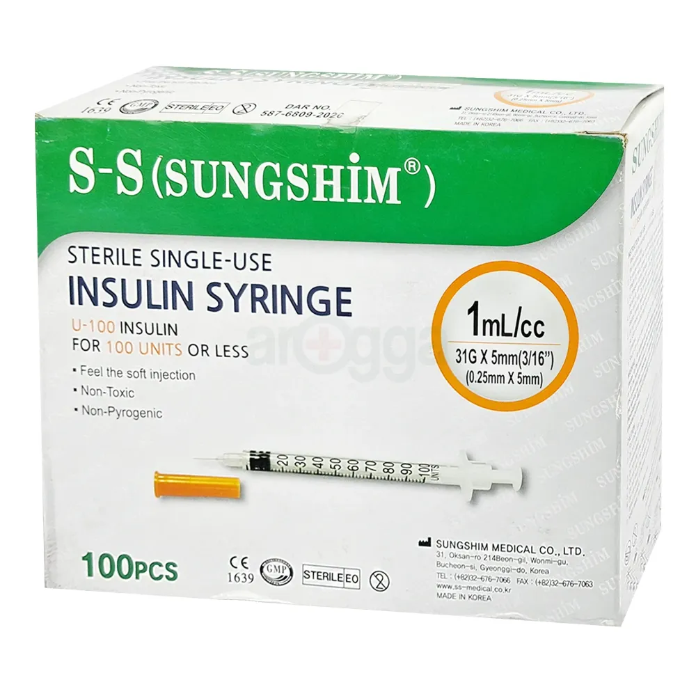 Disposable Sungshim Insulin Syringe 1ml (U-100) – 31G x 5mm (3/16")
