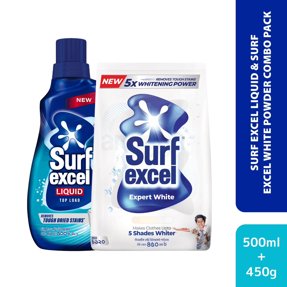 Surf Excel Liquid 500ml & Surf Excel White Powder 450g Combo Pack