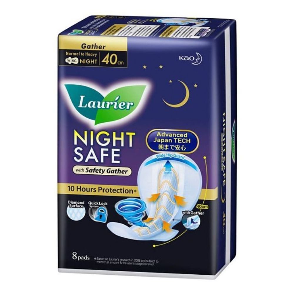 Laurier Night Safe with Safety Gather Sanitary Pads 40cm (8 pads)