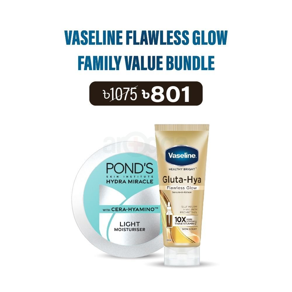 Vaseline Flawless Glow Family Value Bundle(Flawless Glow 200ml + Pond’s Light Moisturiser 100ml)