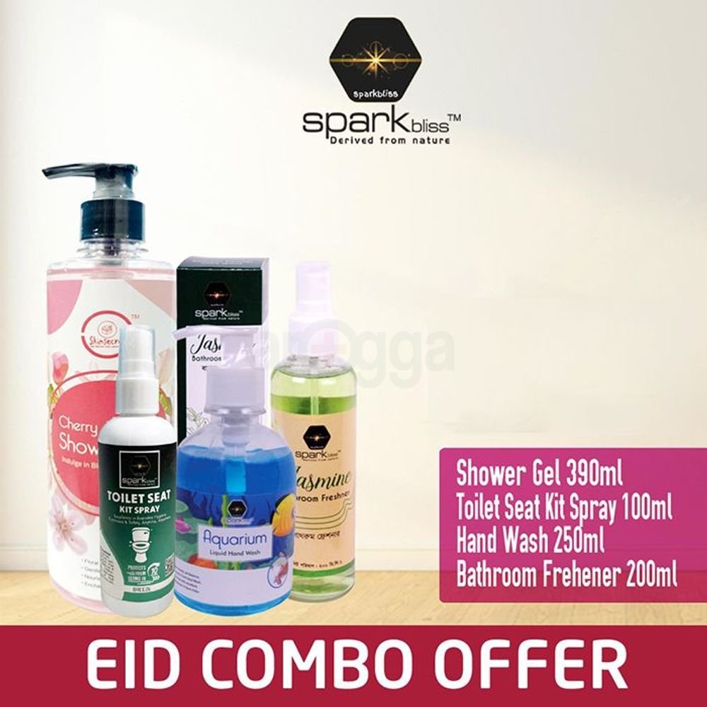 Sparkbliss Bathroom Bliss Pack (Shower Gel 390ml + Toilet Seat Kit Spray 100ml + Hand Wash 250ml + Bathroom Freshener 200ml)